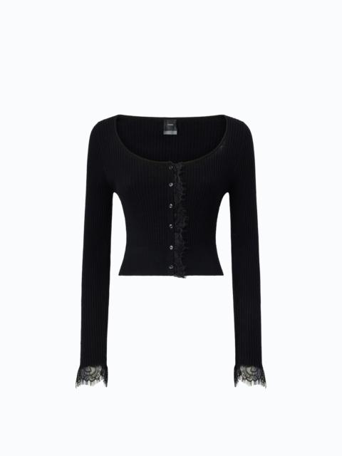 PINKO CROPPED CARDIGAN IN SILK AND CASHMERE BLEND WITH LACE
