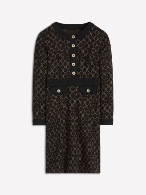 BODEN Lavinia Button Shift Dress-Black/Camel Jacquard