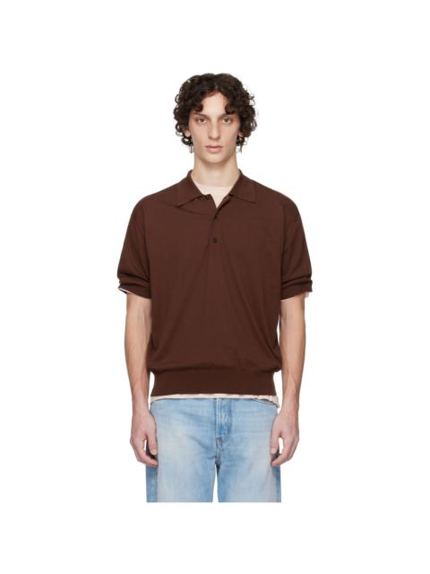AURALEE Brown Super High Gauge Cotton Knit Polo