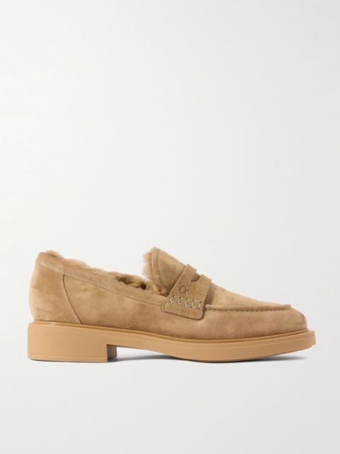 Gianvito Rossi Harris 20 shearling-lined suede loafers Camel