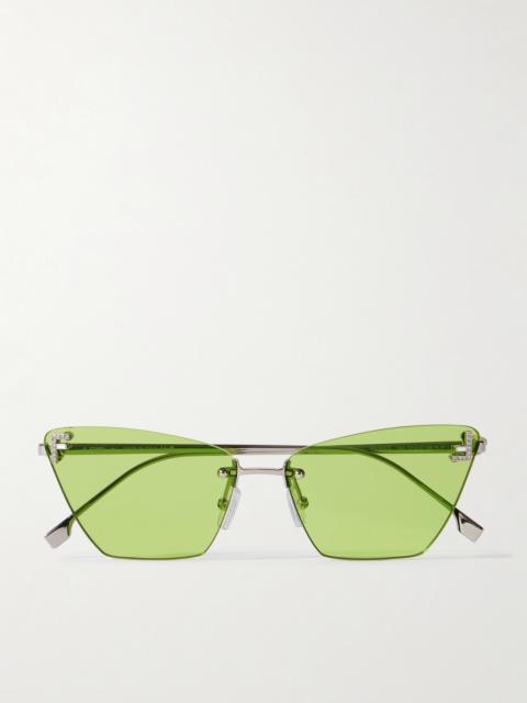 FENDI Rimless Cat-eye Crystal-embellished Silver-tone Sunglasses
