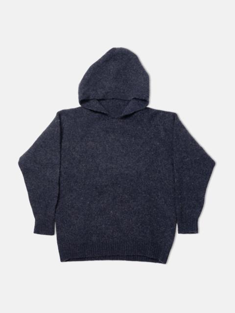 J. PRESS MADE-IN-SCOTLAND DARK BLUE MARL SHAGGY DOG HOODIE - TRIM FIT