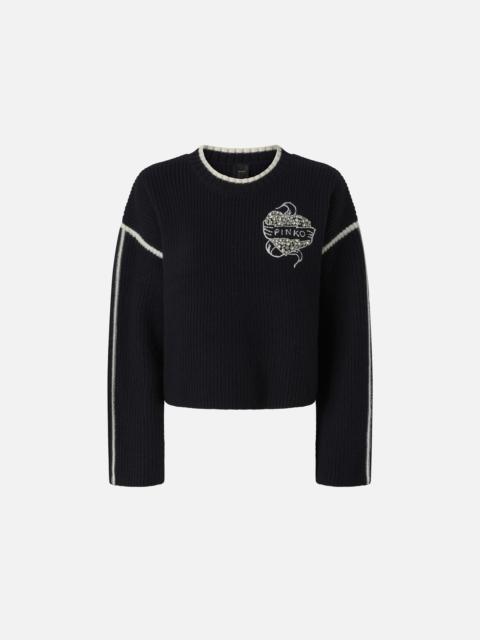 PINKO ROUND-NECK SWEATER WITH BEJEWELLED EMBROIDERY