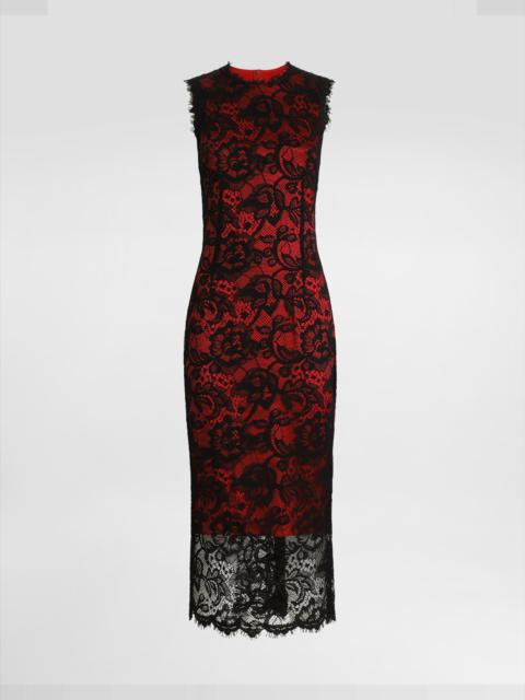 Dolce & Gabbana Calf-length floral lace sheath dress with contrasting lining