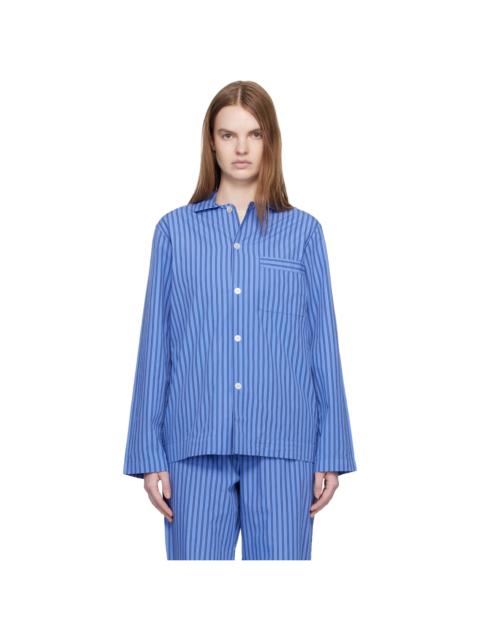 TEKLA Blue Poplin Long-Sleeved Pyjama Shirt
