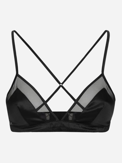 Satin and tulle soft-cup triangle bra