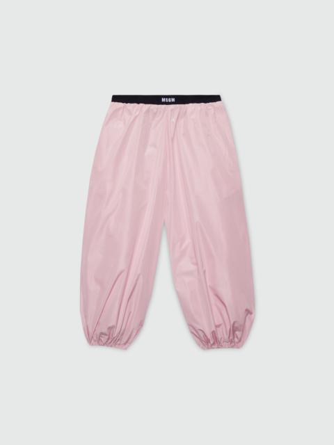 MSGM Pink taffeta trousers with logo elasticated waistband