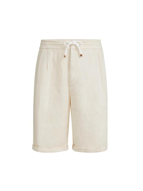 Brunello Cucinelli Men's Garment Dyed Bermuda Shorts in Linen Gabardine - Off White