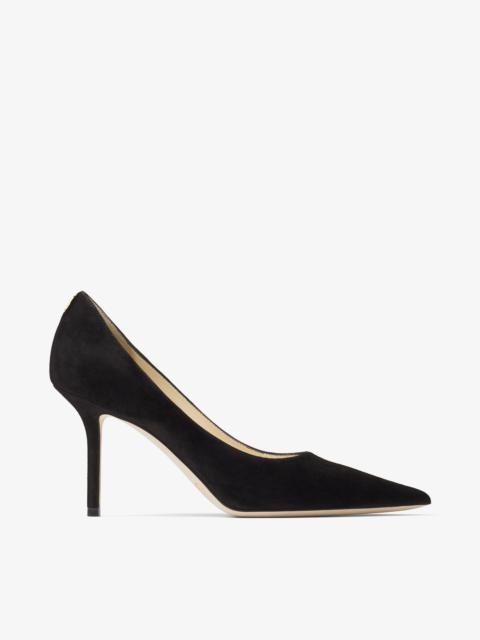 JIMMY CHOO Love 85
Black Suede Pointed Pumps with JC Emblem