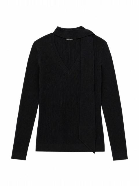 The Kooples GRAY MERINO WOOL SWEATER WITH A LAVALLIÈRE COLLAR