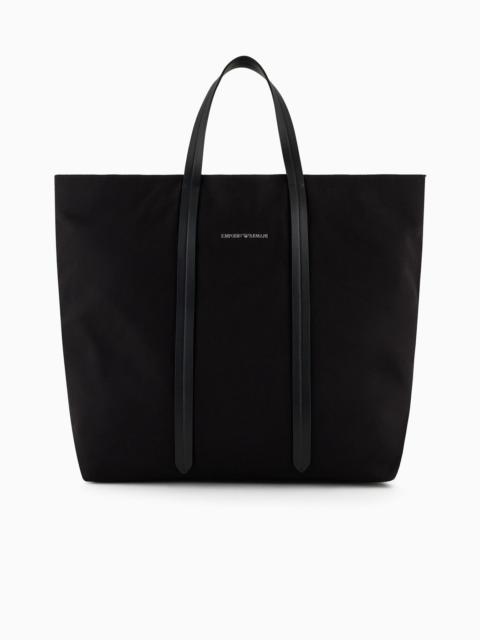 EMPORIO ARMANI Canvas shopper bag with shoulder strap