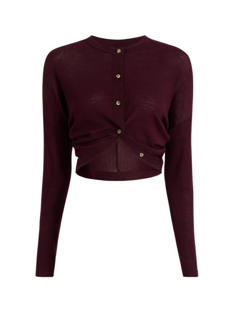 KHAITE Finn Cropped Merino-Wool Cardigan burgundy
