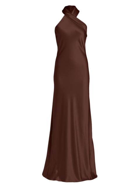 GALVAN Women's Pandora Asymmetrical Bias Cut Dress - Chocolate
