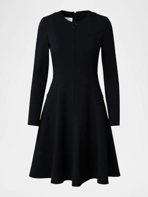AKRIS Long-Sleeve Cotton Jersey Zip Front Mini Day Dress