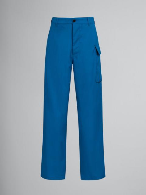 TEAL TROPICAL WOOL TROUSERS WITH UTILITY POCKET