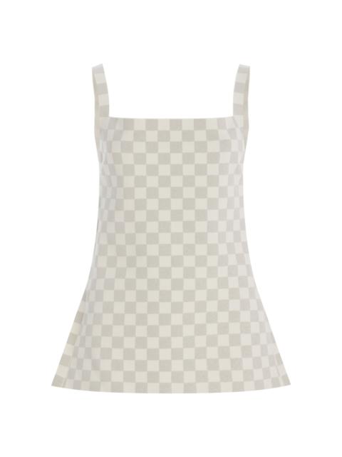 Exclusive Asher Checked Cotton-Blend Knit Apron Top ivory