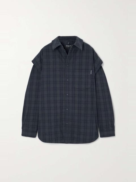 BALENCIAGA Convertible oversized padded checked cotton-flannel shirt
