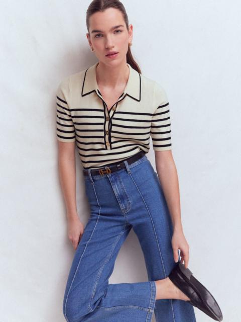 BODEN Liz Henley T-Shirt-Ivory. Navy