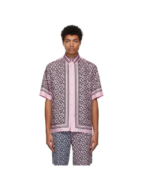 VERSACE Pink & Black Silk Signature Short Sleeve Shirt