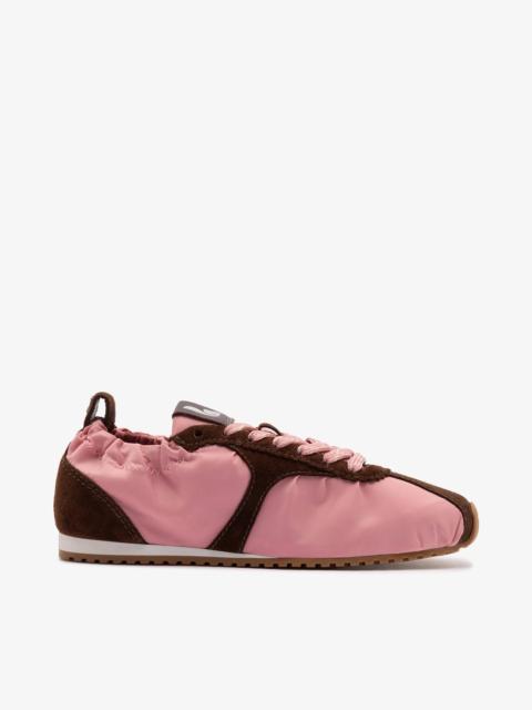 Larroudé Stella Lite Sneaker In Tulip Nylon and Brown Suede