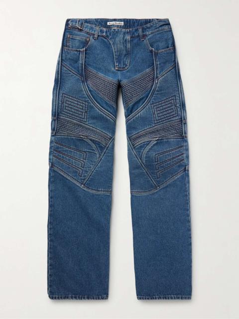 Straight-Leg Panelled Embroidered Padded Jeans