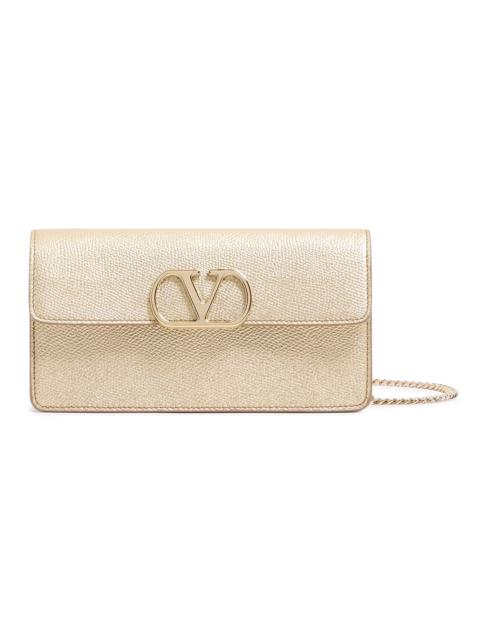 Valentino Women's VLogo Signature Laminated Grainy Calfskin Wallet with Chain - Platinum