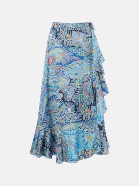 Etro Printed ruffled cotton-blend midi skirt