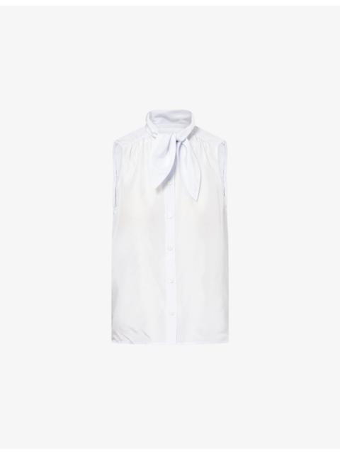 FRAME Novelist Neck-Tie Silk Tank Shirt