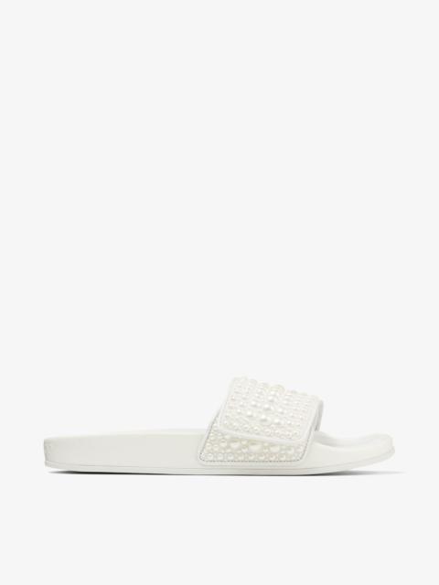 JIMMY CHOO Fitz/F
White Canvas and Leather Slides with Pearls