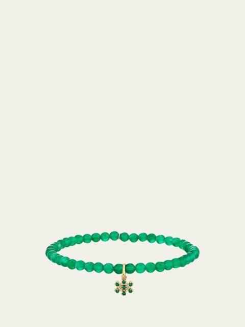 SYDNEY EVAN 14K Small Marquise Emerald Charm on Green Onyx Bracelet