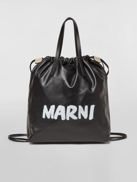 Marni BLACK AND BEIGE GUSSET BACKPACK BAG IN SMOOTH LEATHER