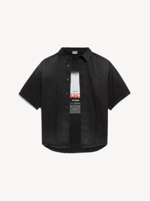 BALENCIAGA Men's The Door Denim Hybrid Short Sleeve Shirt in Black