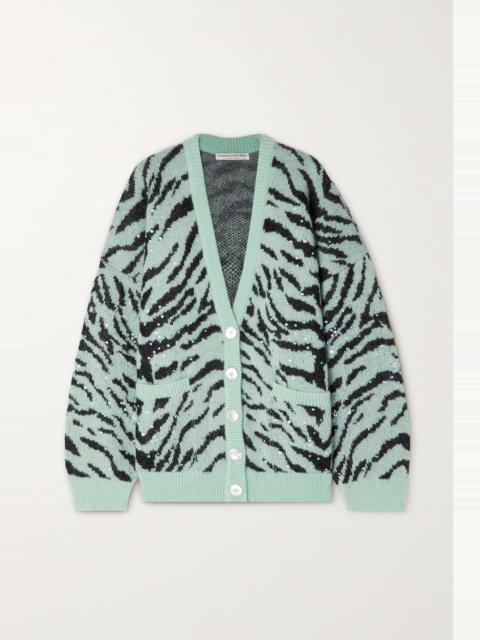 Alessandra Rich Embellished zebra-jacquard mohair-blend cardigan