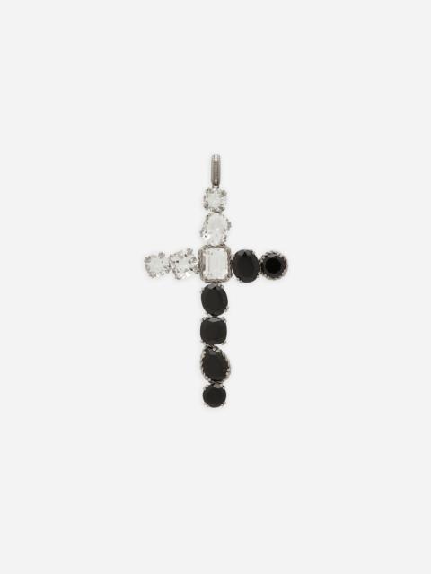 18k white gold Anna charm with colorless topazes and black spinels
