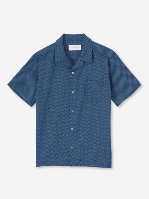 Derek Rose Men's Short Sleeve Shirt Milan 16 Linen Navy