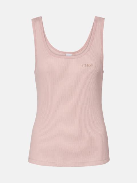 Logo ribbed-knit cotton jersey tank top