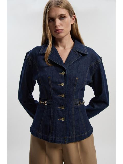 KAREN MILLEN Denim Button Through Nipped Waist Jacket