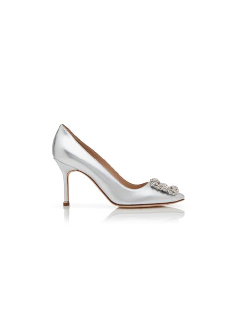 Silver Nappa Leather Jewel Buckle Pumps