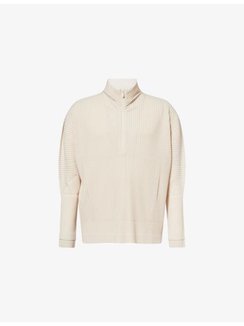 ISSEY MIYAKE Quarter-Zip Pleated Knitted Top