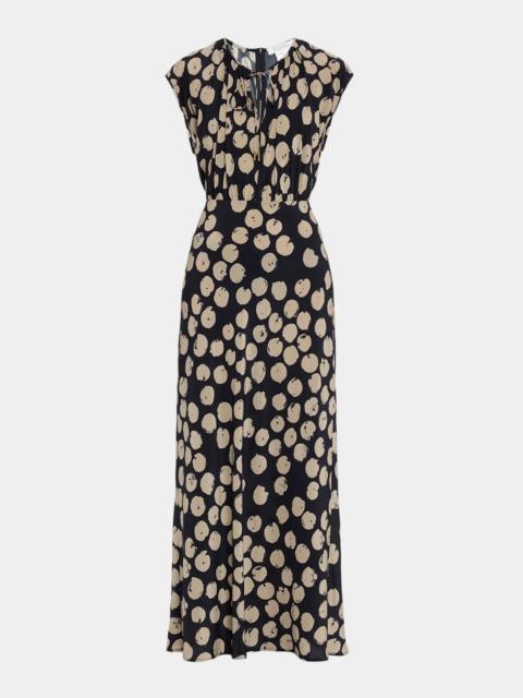Max Mara Cap-Sleeve Dot-Print Silk Belted Maxi Dress