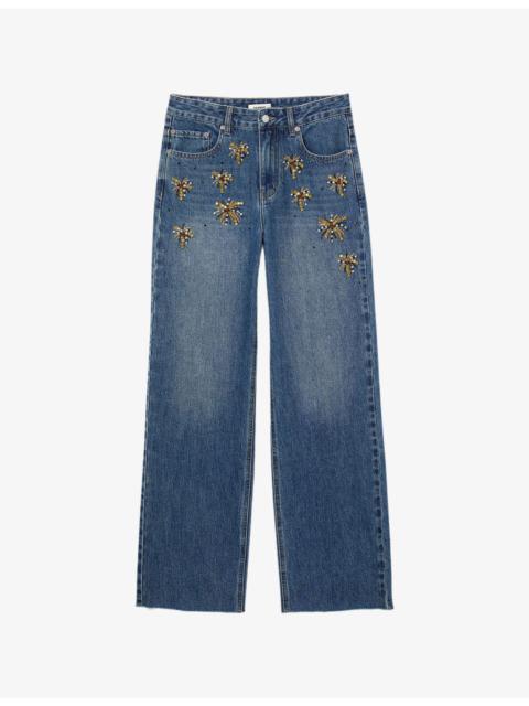 Sandro Rhinestone-Embellished Mid-Rise Jeans