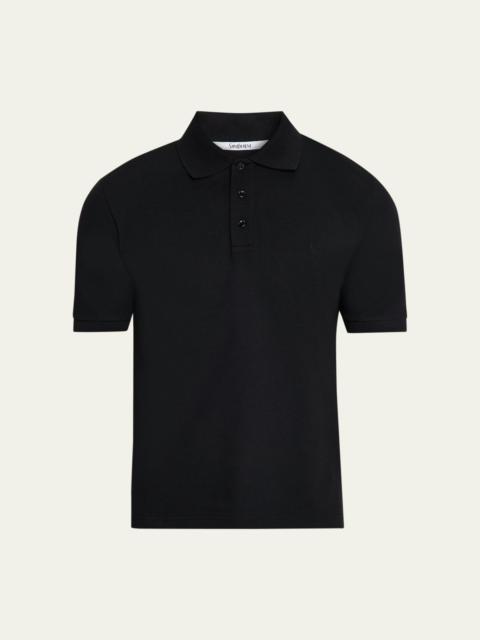SAINT LAURENT Men's Embroidered Cassandre Cotton Polo Shirt