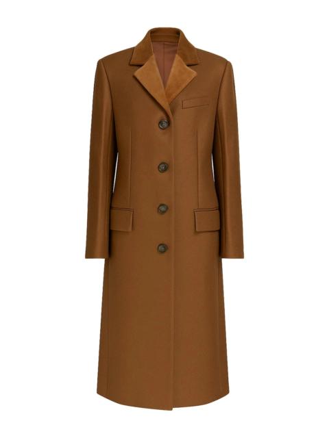 BROWN WOOL FELT COAT WITH VELVET DETAILS