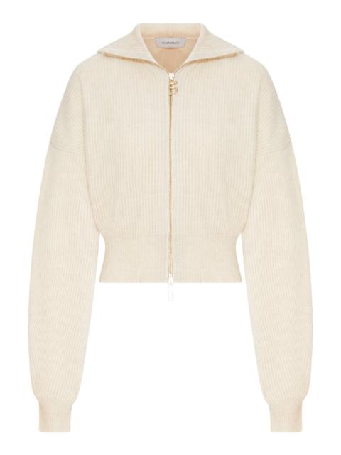 Sportmax RIBBED WOOL CARDIGAN WITH WIDE COLLAR