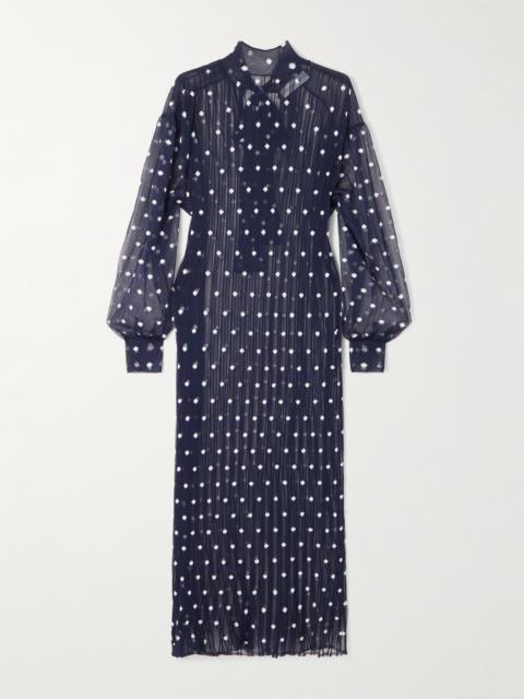 MARIE ADAM-LEENAERDT Polka-dot Chiffon-trimmed Ribbed-knit Midi Dress
