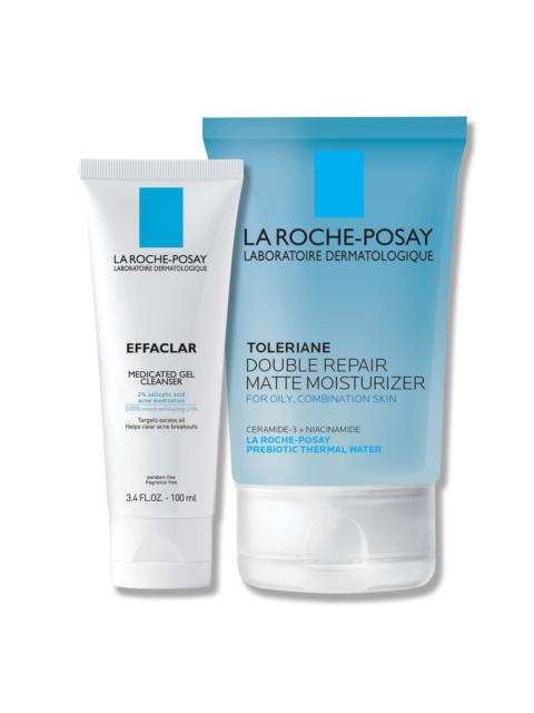 LA ROCHE-POSAY Effaclar Medicated Acne Cleanser & Toleriane Double Repair Matte Moisutrizer Travel Set