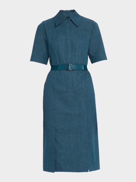 AKRIS Belted Stretch Cotton Denim Shirtdress