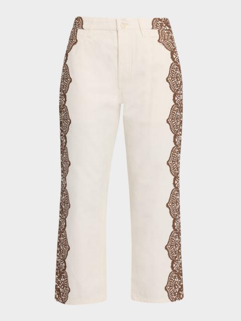 THE GREAT. The Lace Print Wide-Leg Jeans