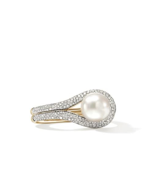 JOHN HARDY Surf Two Finger Ring, Gold, Diamonds, Pearl