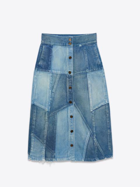 SAINT LAURENT long skirt in vintage indigo twill patchwork